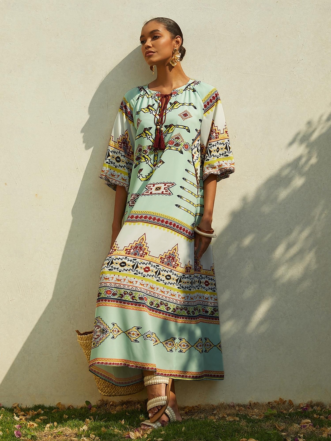 Ethnic Totem Flowy Chiffon Maxi Dress 2026 - $125.99