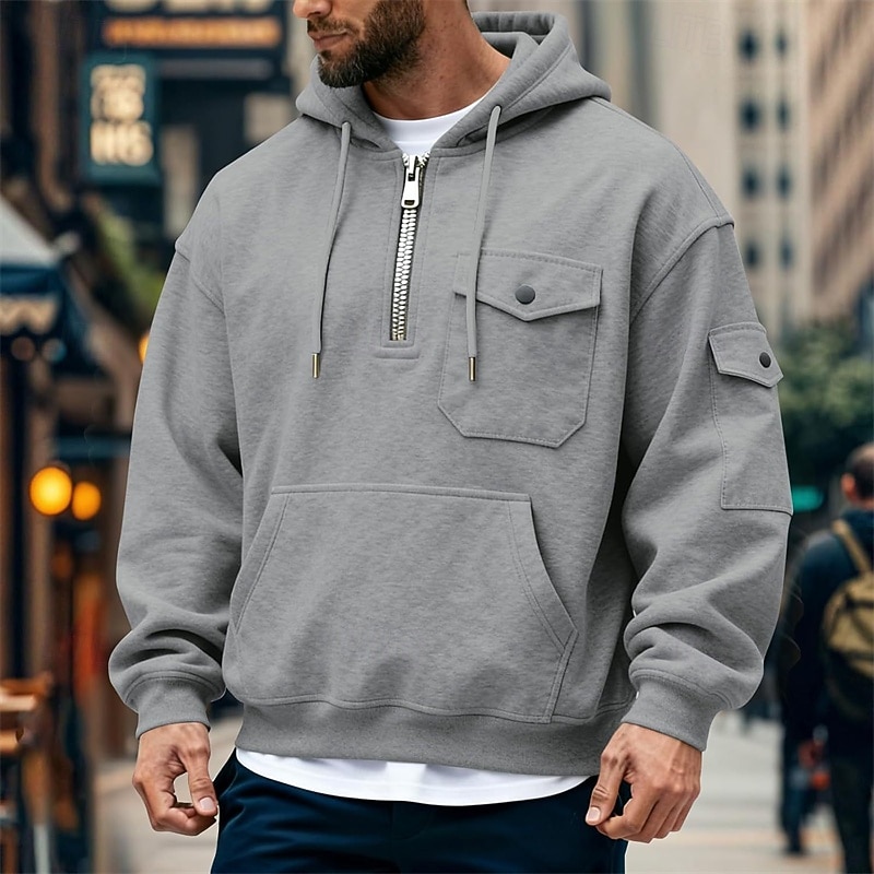 Per uomo Felpa con cappuccio Maglione Felpa con cappuccio e zip corta Felpa con cappuccio in pile Grigio chiaro Con Cappuccio Semplice Tasca Quotidiano Sport & Outdoor Ferie Streetwear Abbigliamento del 2026 a $24.99 –P2