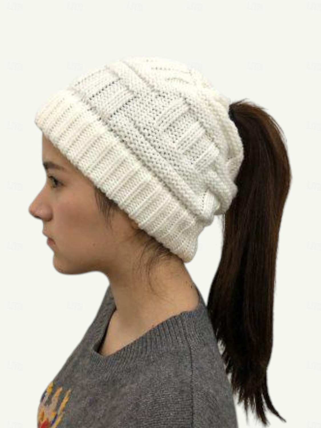 berretto da donna in maglia con coda di cavallo: berretto rosso in maglia a trecce, elegante e comodo per il freddo, perfetto per attività casual e all'aperto del 2026 a $11.99 –P1