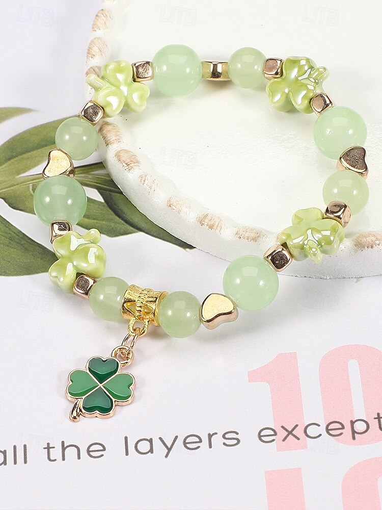 سوار ساحر للنساء بمناسبة عيد القديس باتريك، مزين بقلادة على شكل نبتة البرسيم الأخضر، بتصميم خرز متعدد الأنماط، مصنوع من سبيكة معدنية وكريستال صناعي، مجوهرات احتفالية أيرلندية للنساء 2026 - $7.99 –P4