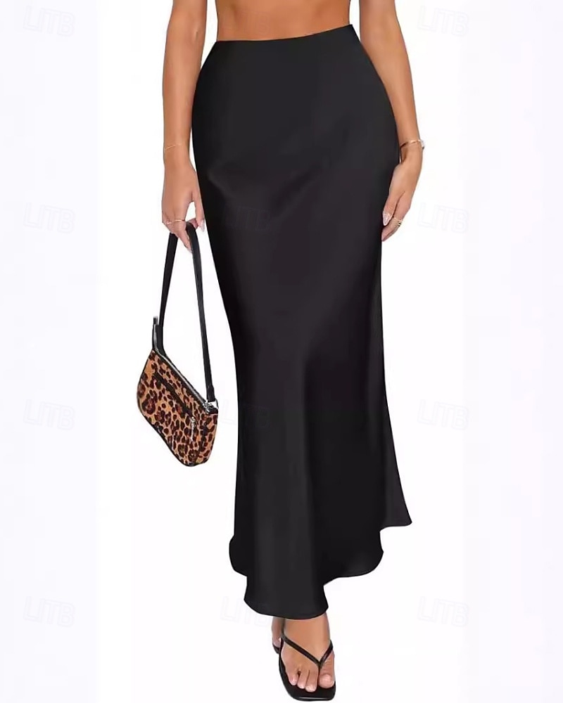 Mujer Elegante Moda Maxi Alta cintura Faldas Plano Frunce Rígido Diario Calle Negro Champaña Verde Ejército Verde Trébol Verano 2026 - $21.99 –P13