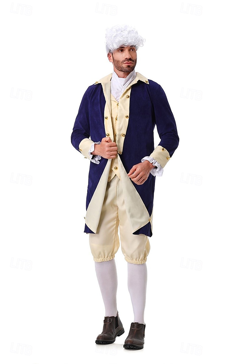 250-årsjubileum USA Rokoko Barock Kläder Lång ärm George Washington Alexander Hamilton Koloniala kostymer Maskeradkläder Herr Karnival Självständighetsdagen 4 juli Vuxen Kappa Byxor Krage 2026 - $60.99 –P3