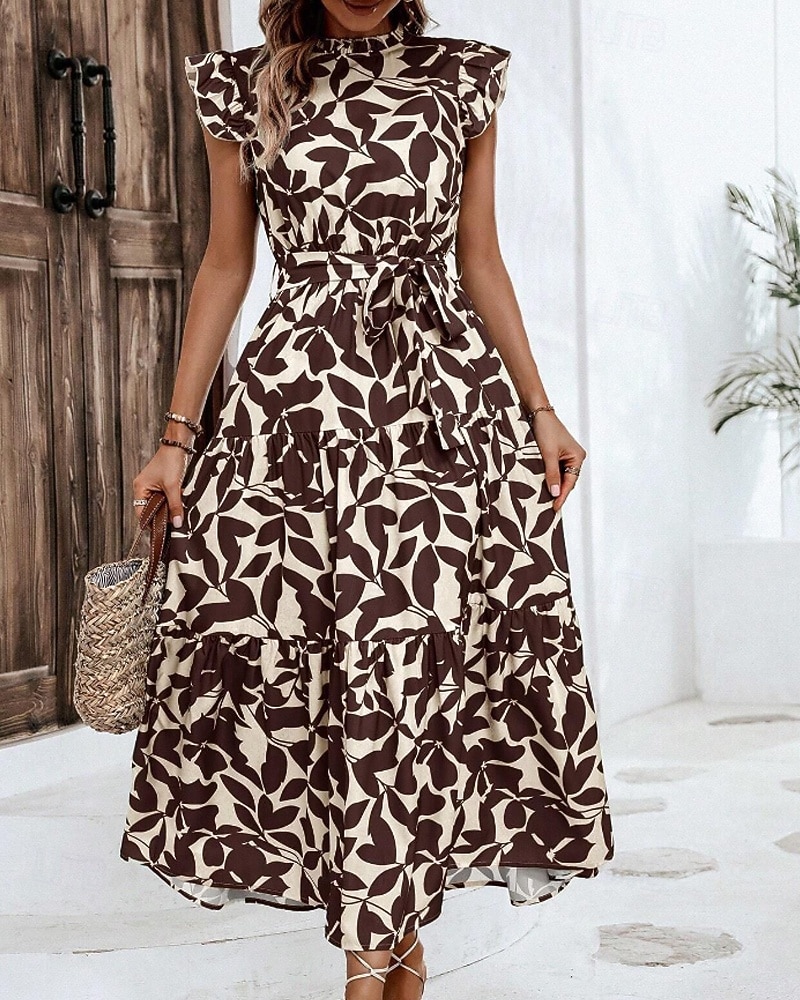 Per donna Abito Midi Abito Floreale Abito Stampato Moda Moderno All'aperto Vacanza Uscire Vestibilità comoda Floreale Senza Maniche Collo alla coreana Arancione Marrone Verde Blu scuro Estate del 2026 a $26.99 –P10