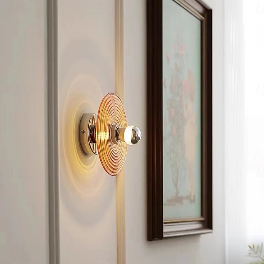 Lampă de perete rotundă din sticlă cu 1 bec, model modern Art Deco, pentru dormitor 2026 - $149.99 –P8