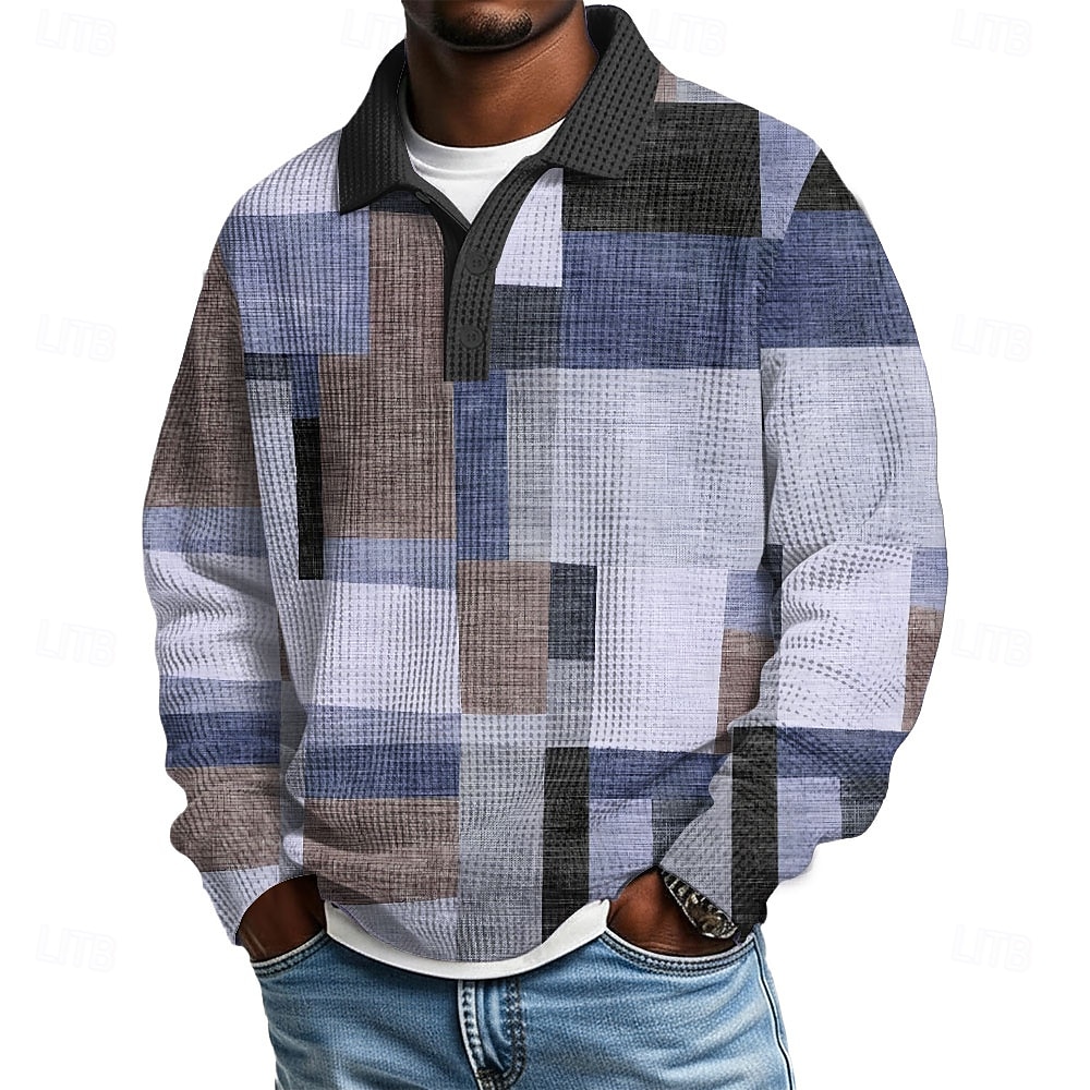 Per uomo Geometrico Blocco di colori Magliette Polo a Nido d'Ape Testurizzato Manica Lunga Magliette polo Bavero Abbigliamento Sportivo Casual Scuola Athleisure Abbigliamento quotidiano Stampa 3D del 2026 a $28.99 –P2