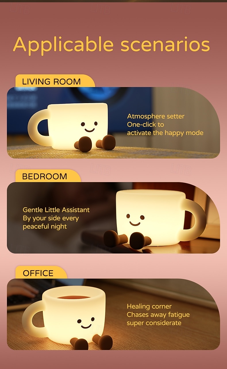 Nachtlampje voor kinderen, nachtlampje in de vorm van een koffiekopje met 7 kleuren en USB-aansluiting, siliconen nachtlampje met 3 dimstanden, nachtlampje voor naast het bed met timer, oplaadbaar nachtlampje voor decoratie, cadeau voor jongens en meisjes 2026 - $23.99 –P8