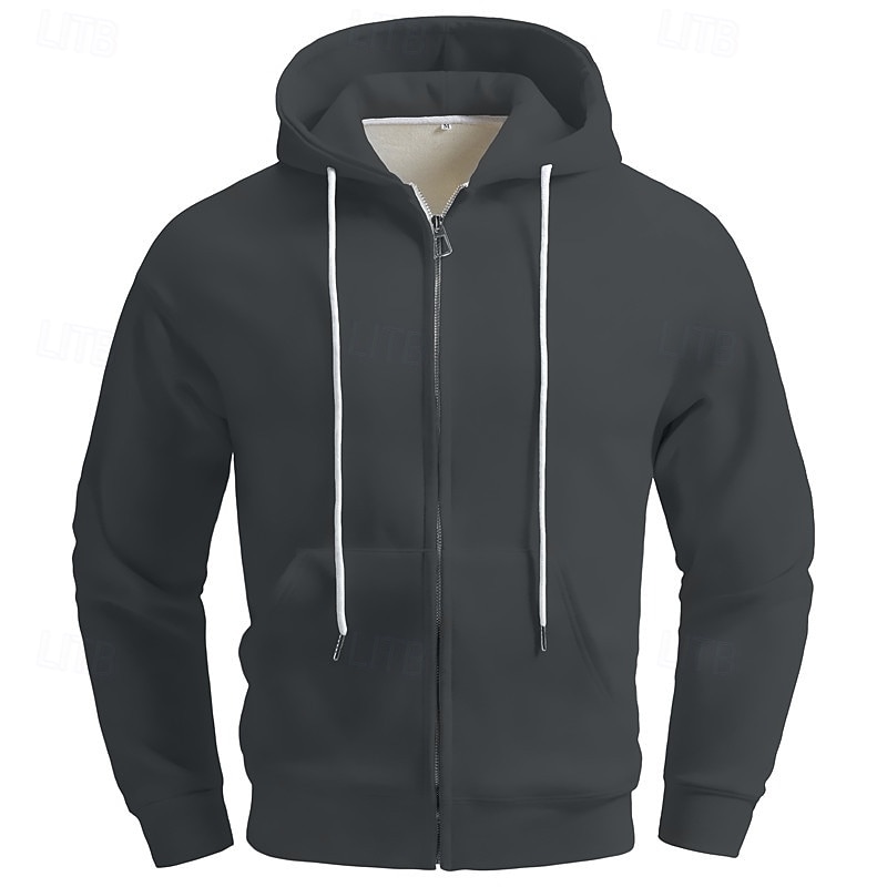 2026年 男性用 パーカー フルジップパーカー パーカーをジップアップ ブラック ネービーブルー ライト ダックグレー グレー フード付き 平織り ポケット 日常 スポーツ 週末 ストリートファッション デザイナー カジュアル 秋 冬 衣類 パーカー トレーナー  コレクション – $30.99 –P4