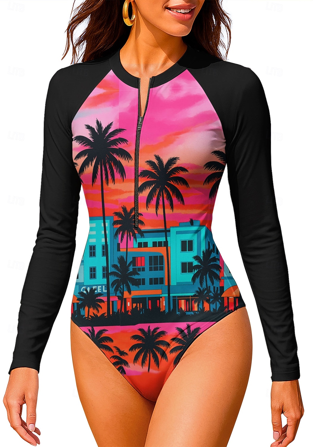 Per donna Standard Top sottomuta Costume da bagno Costume Intero Tropicale Color-blocking con reggiseno incorporato UPF50+ Protezione UV Elastico Manica Lunga Costume da Bagno Body Surf Spiaggia del 2026 a $30.99 –P1