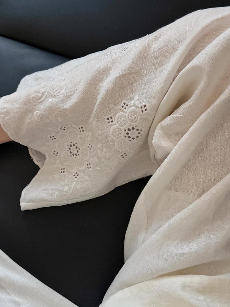 Női Pamut vászon nadrág Nadrág Nyári nadrág Strand nadrág Szabadság Alap Alkalmi Teljes hossz Magas derék Sima Hímzett Zseb Elasztikus derékpánt Mokaszinok Mekano Légáteresztő Nyúlós Szabadtéri 2026 - $52.99 –P5