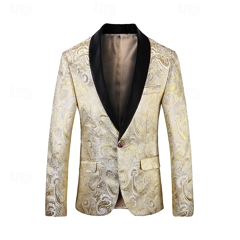 Men's Blazer Jacket Shawl Collar Fashion Party Luxury Paisley Jacquard Blazer Red Beige Tailored Fit Single Breasted One-button 2026 - $117.99 –P1