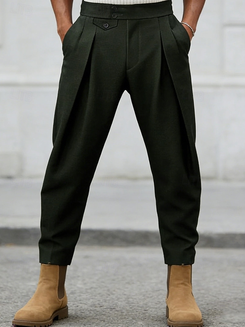 Men's Trousers Dress Pants Chinos Pocket Pleats Solid Color Comfort Wearable Daily Outdoor Office Streetwear Stylish Black Green 2026 - $31.99 –P1
