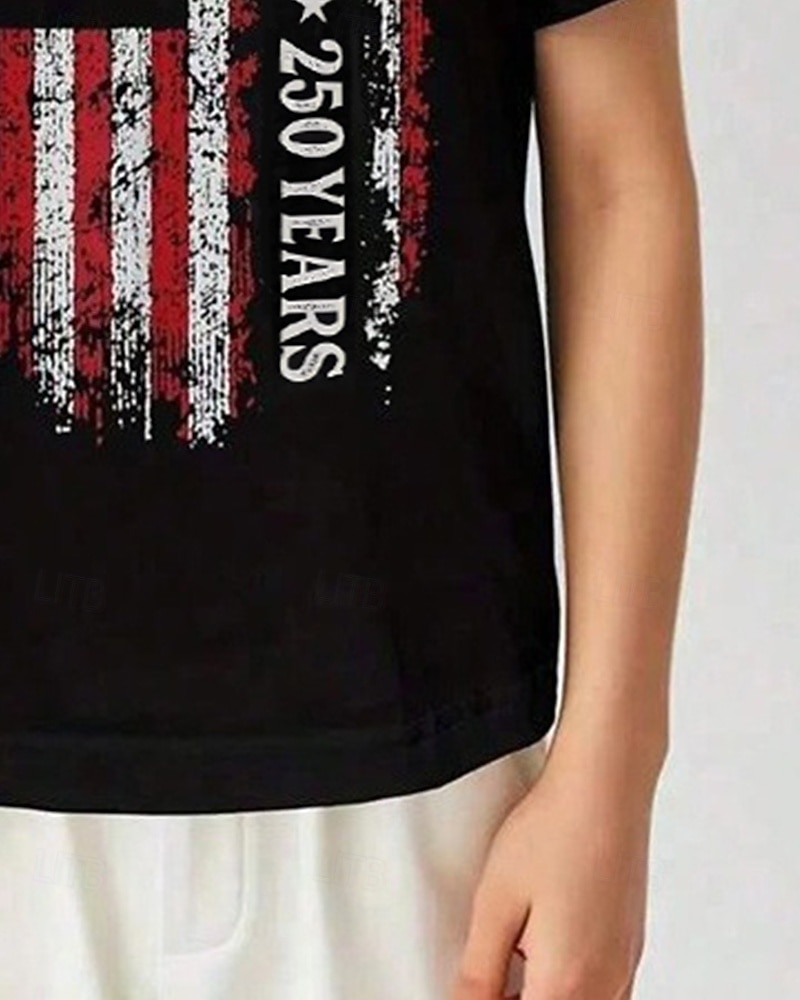 100% Baumwolle Kinder Jungen Schwarz Weiß Grafik USA Flagge 250-jähriges Jubiläum T-Shirt Bluse Rundhalsausschnitt Kurzarm Outdoor Alltagskleidung Mode Streetwear Designer Drucken Sommer 2026 - $20.99 –P3