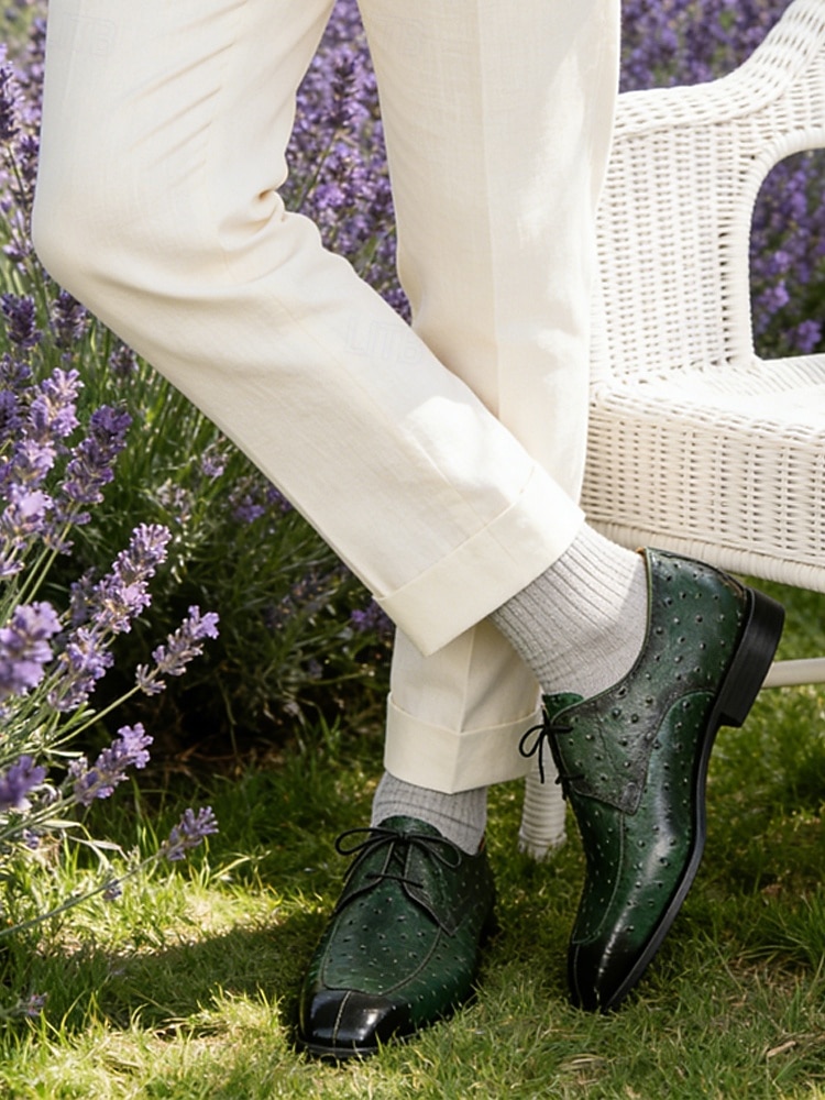 Men's Green Crocodile Print Derby Shoes – Stylish Leather Shoes with Buckle Detail, Perfect for Weddings, Parties and Special Occasions 2026 - $109.99 –P1