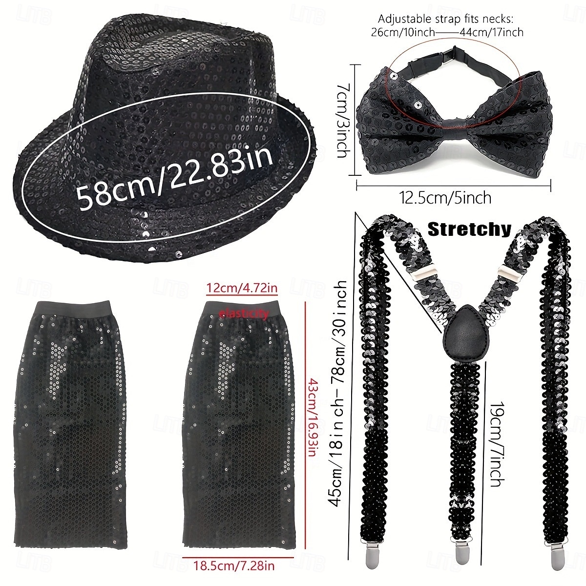 Disfraz de carnaval Disfraz de lujo Sombrero de panamá Tirantes con espalda en Y Disco Retro Antiguo Años 80 Lentejuelas Adulto Hombre Mujer Unisexo Víspera de Todos los Santos Carnaval Fiesta 2026 - $24.99 –P2