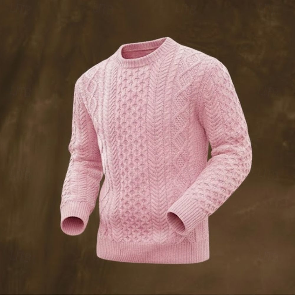 Suéter irlandés para hombre, suéter de punto, suéter de punto con cable acanalado, tops regulares, de punto, liso, cuello redondo, vintage, para mantener el calor, ropa de uso diario, ropa para salir, prendas de vestir, otoño e invierno 2026 - $44.99 –P4