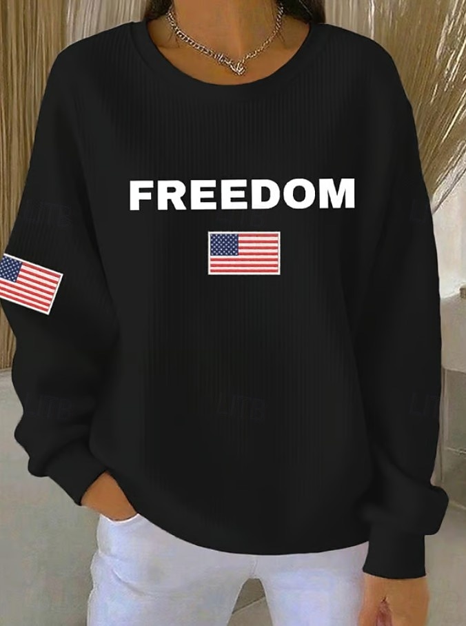 Uavhengighetsdag Patriotisk Kvinners Textured Pullover Sweatshirt Pullover Grafisk Casual Lang Erme Crew Hals Rund Hals Vanlige Topper Casual Hjem Gate Blå Svart Hvit Rød Vår Høst 2026 - $29.99 –P2