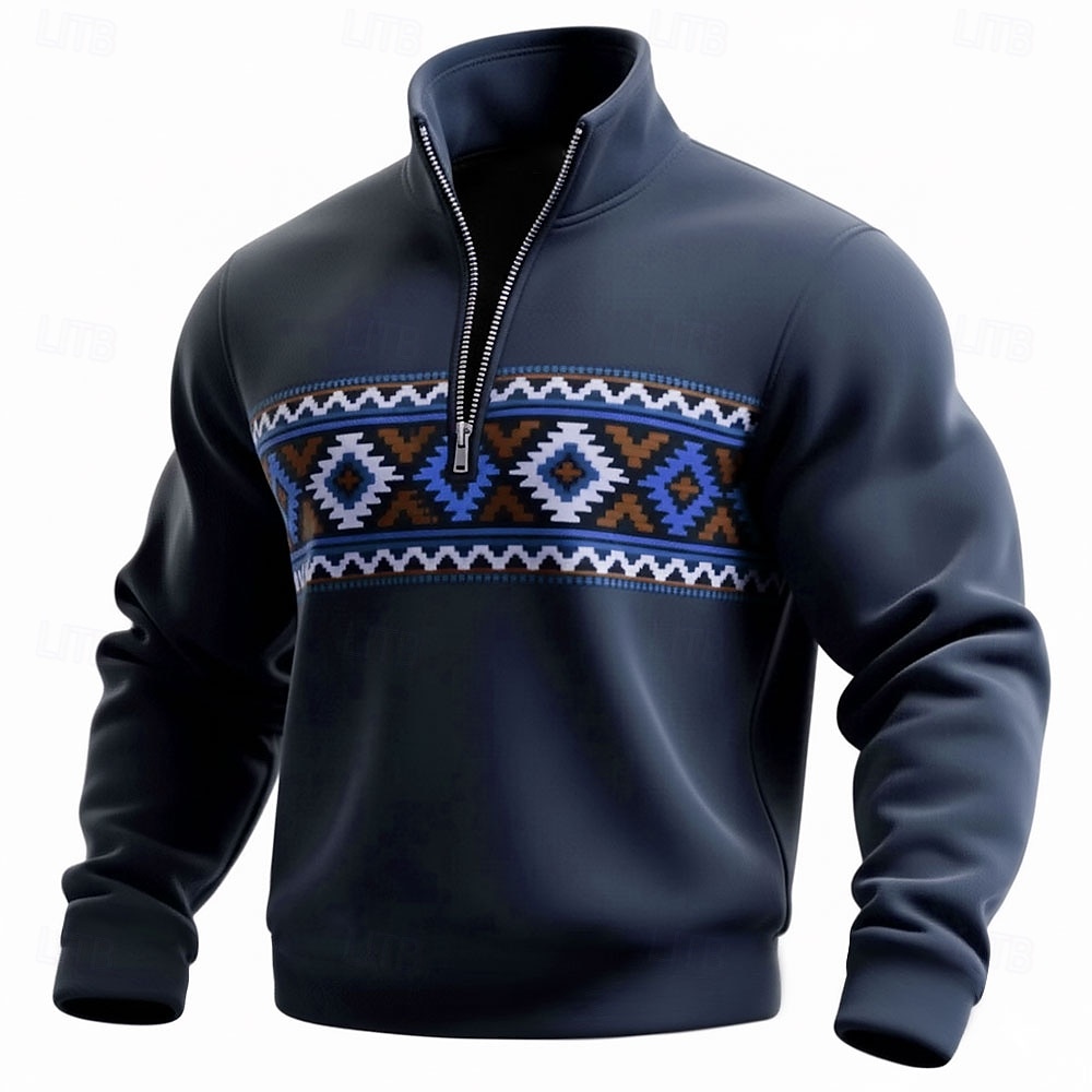 Hombre Geométrico Plaid Tribal Sudadera Deportes Moda Casual Zip Hogar Ropa de calle Trabajo Fiesta Azul Piscina Marrón Verde Trébol Otoño Todas las Temporadas Diseñador S M L XL XXL XXXL 2026 - $28.99 –P2