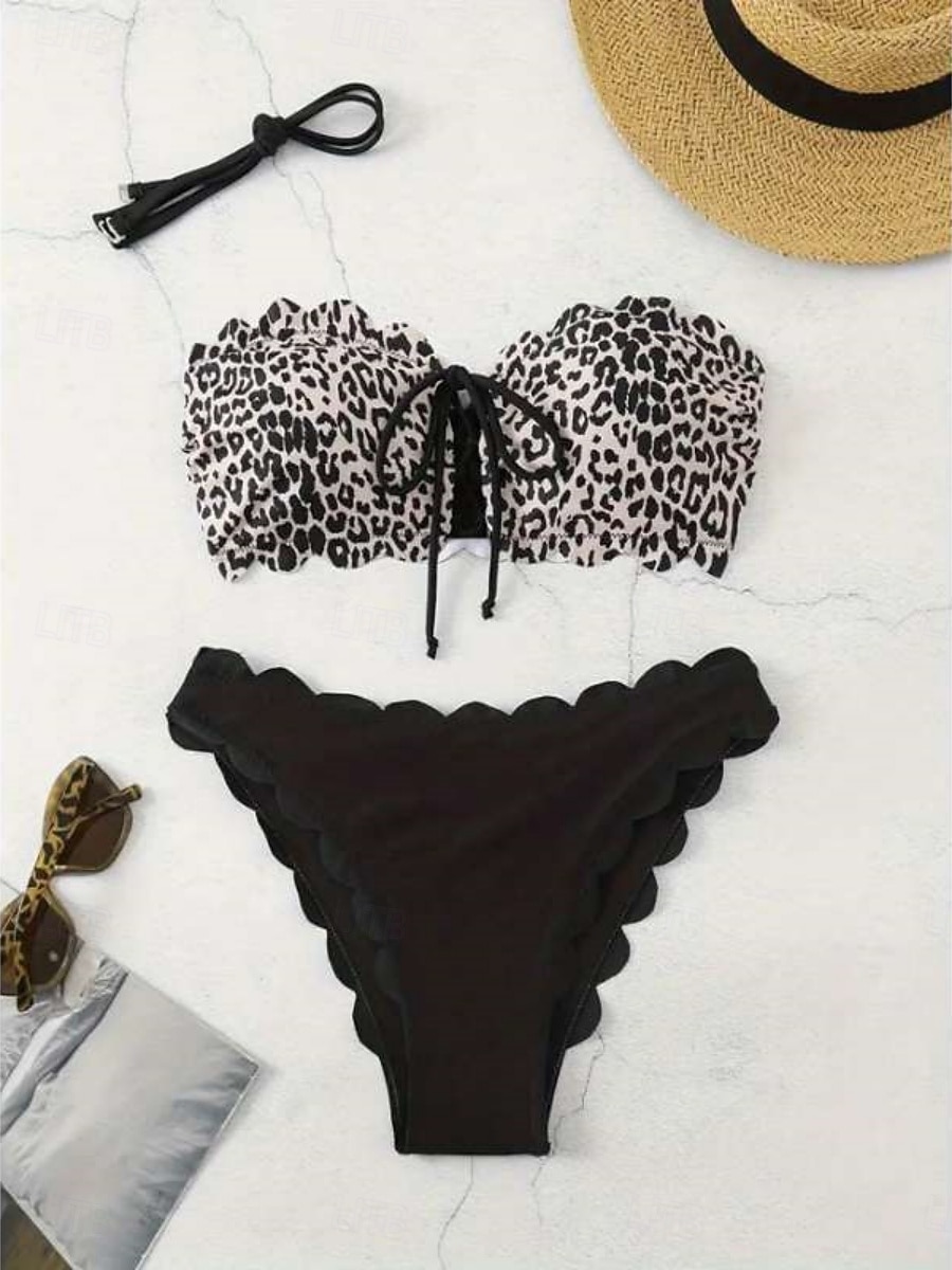 Women's Bikini 2 Piece Swimsuit Underwire Leopard Cheeky Vacation Beach Wear Strapless Sleeveless Bathing Suits 2026 - $22.99 –P3