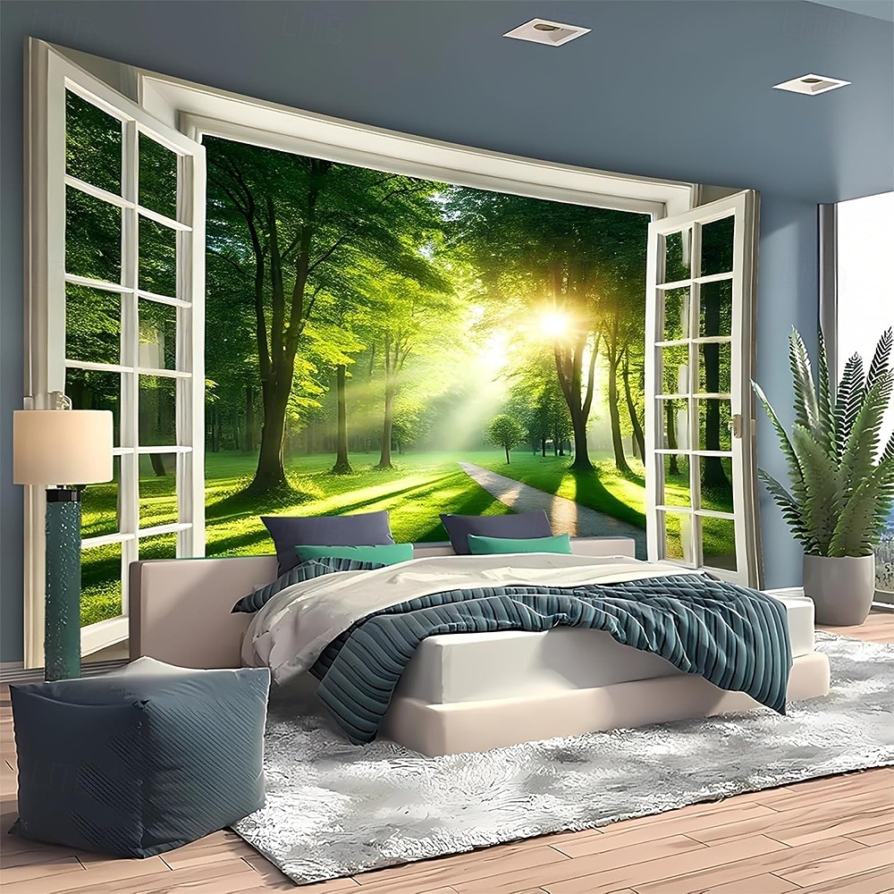 ταπισερί Σημαιάκια Κουβέρτα Ρουστίκ Παράθυρα Δέντρο Μοντέρνα 3D Υπνοδωμάτιο Σαλόνι Κοιτώνας Δωμάτιο Εφήβων Κοιτώνας Κολλεγίου Βεράντα τοίχου Διακόσμηση Σπιτιού 2026 - $19.99 –P7