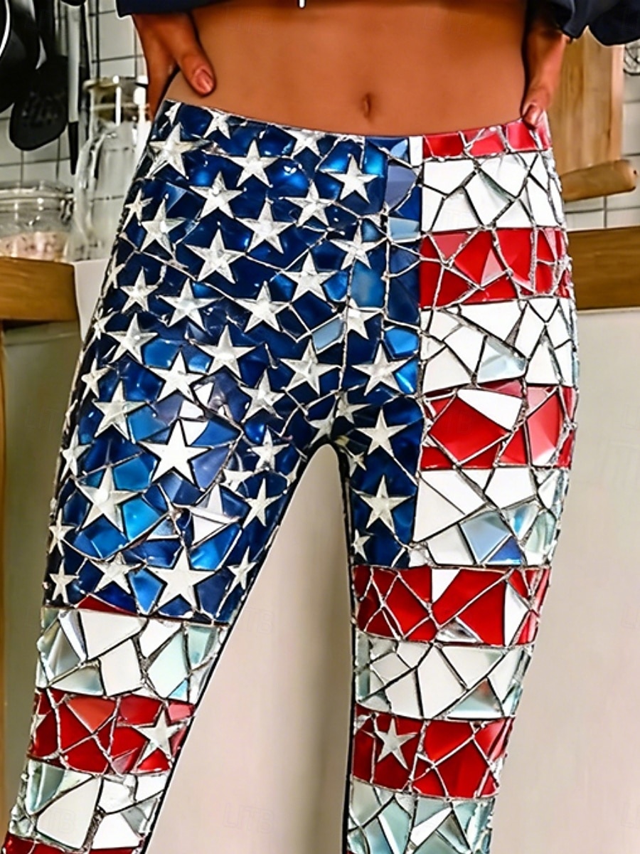 Leggings voor dames met Amerikaanse Onafhankelijkheidsdag-print, comfortabele leggings, basic casual, lange broek met hoge taille, print van de Amerikaanse vlag, comfortabel, rekbaar, casual, geschikt voor dagelijks gebruik, vakantie, blauw, lente, herfst 2026 - $22.99 –P2