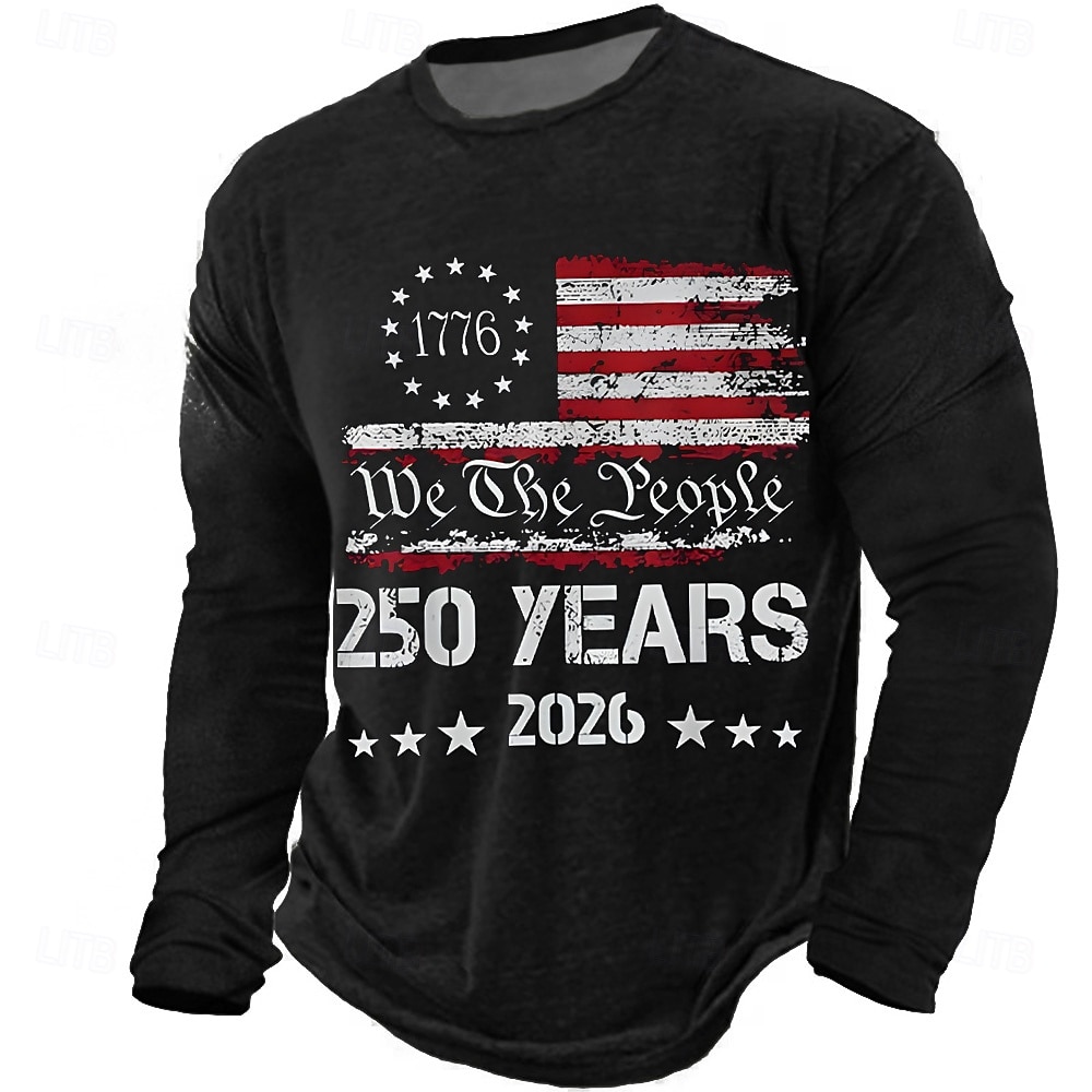 4th of July 2026 250th Memorial Day Men's 3D Print Crew Neck Long Sleeve T-Shirt Casual Daily 2026 - $23.99 –P1