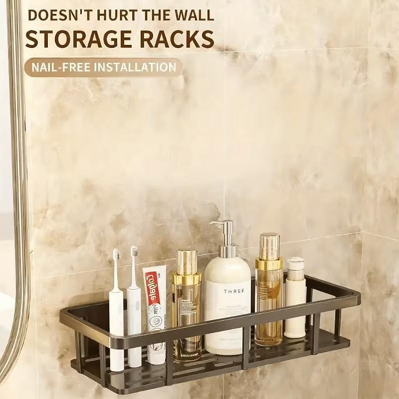2-częściowa czarna półka ścienna bez wiercenia - wytrzymała, wodoodporna plastikowa półka prysznicowa, oszczędzająca miejsce półka łazienkowa, odpowiednia do małych łazienek, łatwa instalacja za 2026 - $17.99 –P5