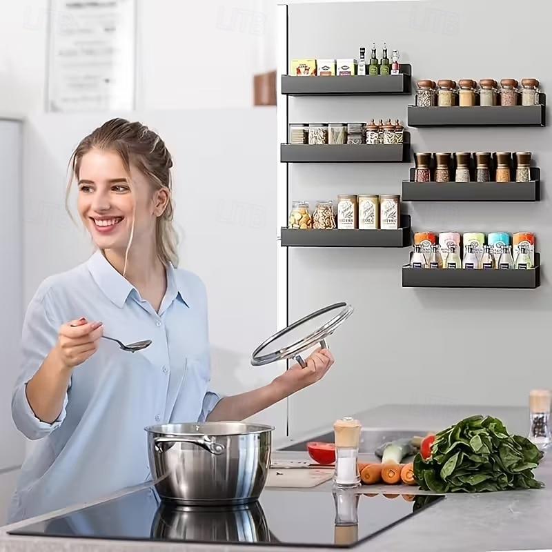 2 магнитных органайзера для холодильника с 4 съемными крючками, магнитная полка для хранения без сверления, боковая полка для хранения на холодильнике, компактные аксессуары для кухни и ванной, 2026 - $22.99 –P6