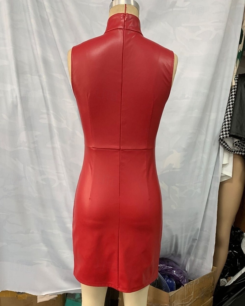 نسائي فستان قصير لباس غير رسمي فستان شيث فستان من الجلد عتيق موضة الحديث مناسب للبس اليومي عطلة مناسب للخارج عادي سهل بدون كم مرتفعة أحمر الصيف الربيع 2026 - $31.99 –P5