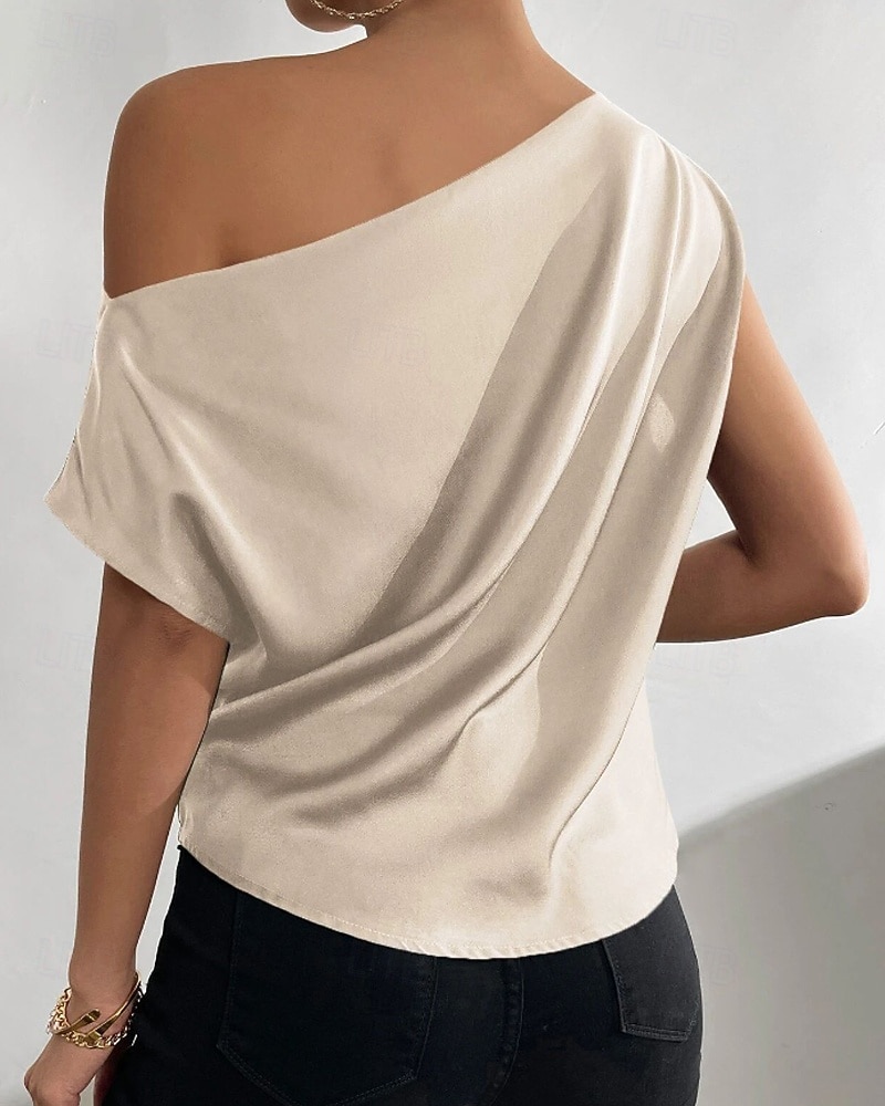 Per donna Camicia Elegant Top in raso Blusa Senza schiena Semplice Vintage Elegante Senza Maniche Asimmetrico Top Regolari Quotidiano Ferie Uscire Nero Verde chiaro Verde smeraldo Albicocca Estate del 2026 a $25.99 –P9