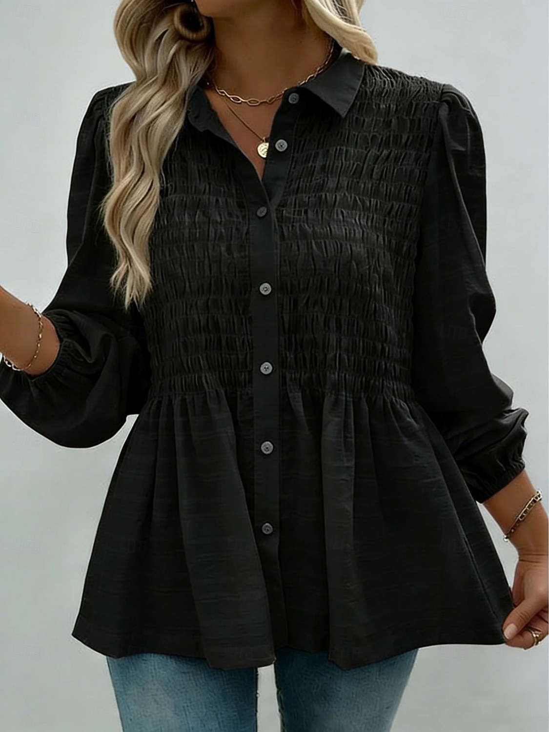 Per donna Camicia casual Camicia con Bottoni Blusa Arricciato Bottoni Tinta unica Vacanza Elegante Casual Manica Lunga Collo ripiegato Top corti Quotidiano Spiaggia Ferie Nero Bianco Rosa Verde del 2026 a $29.99 –P3