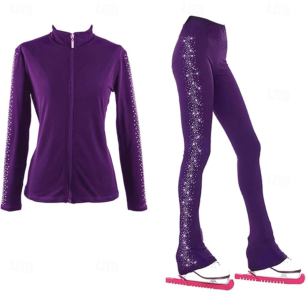 2026年 フィギュアスケートジャケットとパンツ レディース 女子 アイススケート 衣装 ブラック ストレッチ トレーニング 競技 スケートウェア 保温 暖かい クリスタル/ラインストーン 長袖 アイススケート フィギュアスケート  コレクション – $149.99 –P6