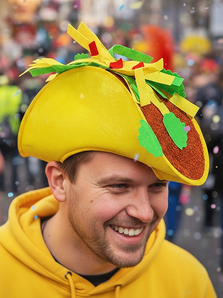 Мужские шляпы Mardi Gras из полиэстера с тематикой еды – забавные дизайны с картошкой фри и тако для карнавала и маскарадных вечеринок 2026 - $14.99 –P3