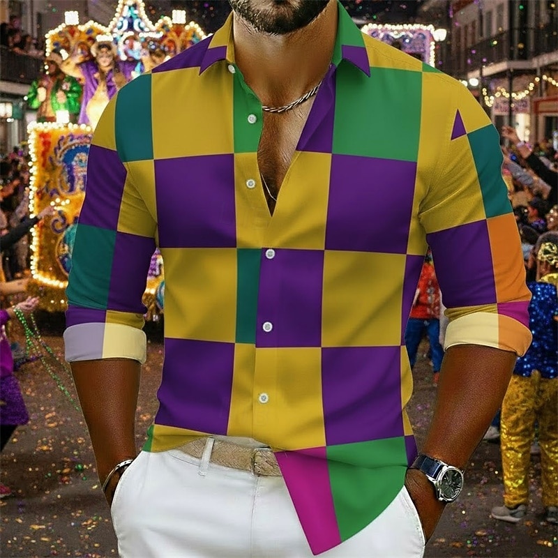 camicia di carnevale per uomo – vestito di carnevale viola verde oro del 2026 a $29.99 –P1