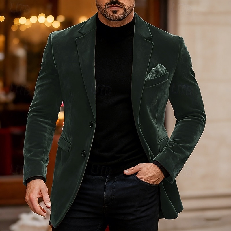 Per uomo Blazer Affari Cocktail party Ricevimento di matrimonio Moda Casual Primavera Autunno Poliestere Semplice Tasca Bottoni Confortevole Monopetto Giacca Rosso Blu reale Verde del 2026 a $69.99 –P2