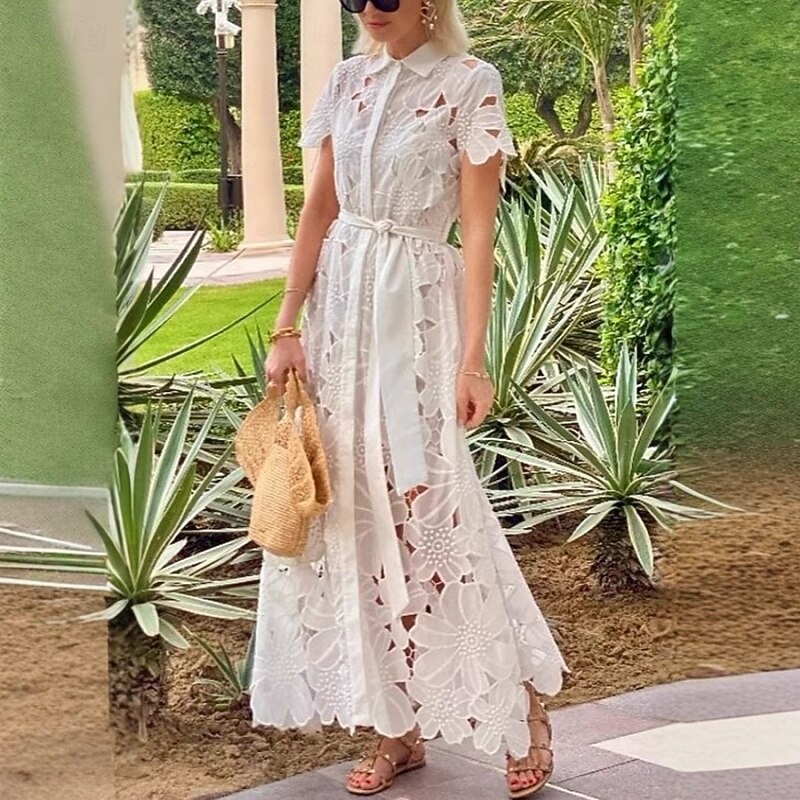 Women's Long Dress Maxi Dress White Dress Lace Dress Sheath Dress Elegant  Fashion Modern Daily Vacation