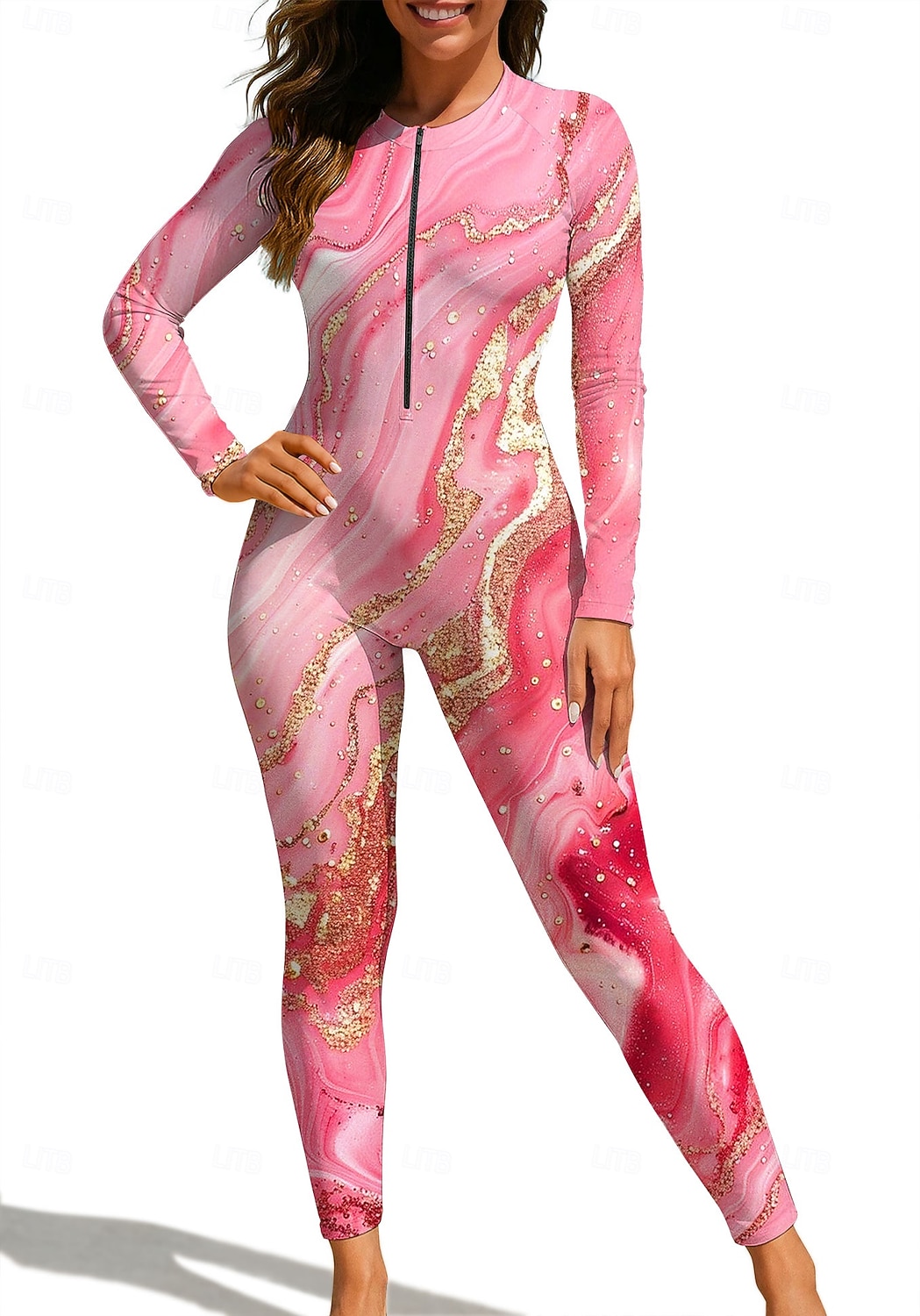 Dam Normal Rash-guards Helkroppsutslagskydd Baddräkt Marmor med inbyggd BH Dragkedja fram UV Solskydd Fullständig Täckning UPF50+ Långärmad Heltäckande Badkläder Baddräkt Surfing Paddling Strand 2026 - $49.99 –P4