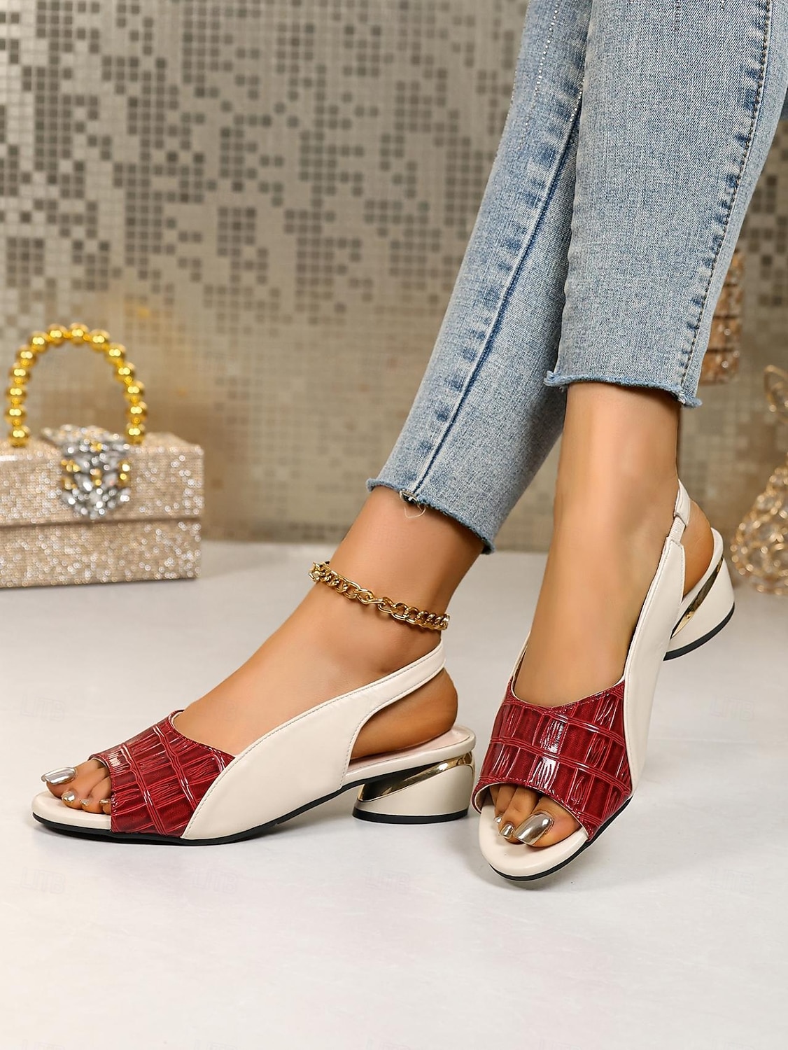 Dames Dagelijks Blokhak Open teen Elegant Imitatieleer Leegloper Zwart Rood Licht Bruin 2026 - $29.99 –P1