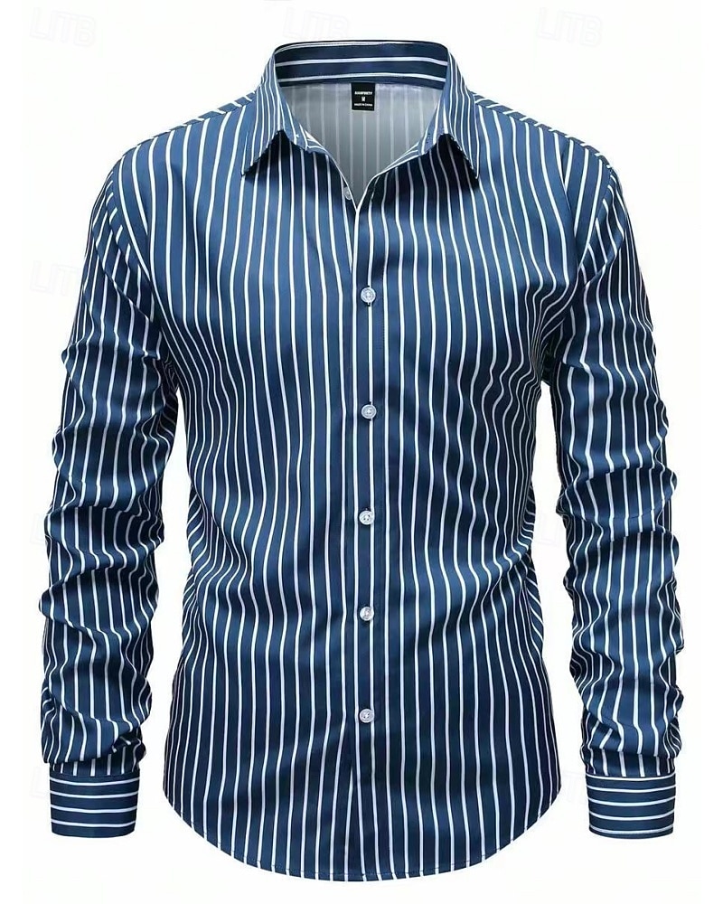 Per uomo Camicia Camicia casual Camicia con Bottoni Blu Nero Verde chiaro Rosa Verde Manica Lunga Strisce verticali Bavero Casuale Quotidiano Abbigliamento Moda Casual Confortevole del 2026 a $27.99 –P4