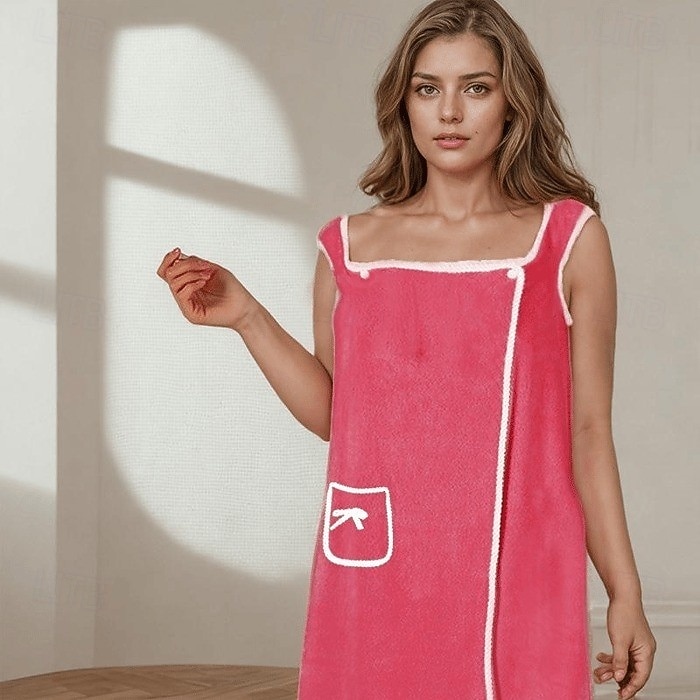 2026年 プラスサイズの女性用ウェアラブルシャワースカート、厚手のコーラルフリースバスラップローブ、大人の女性用吸水性ウェアラブルタオルスカート、家庭用入浴シャワースパ用  コレクション – $4.95 –P4