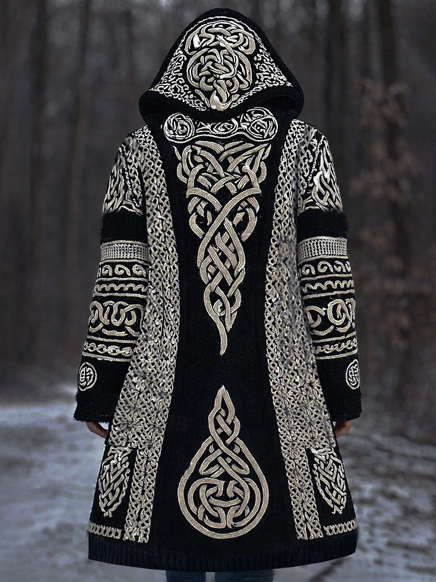 Naisten Neule Päivittäin Vapaa-aika Kuvitettu Geometrinen Joustin Hupullinen Tilkkutäkki Tasku Napit Pitkähihainen Pitkät topit Neuloa ulko- Viikonloppu Musta Syksy Talvi 2026 - $57.99 –P1