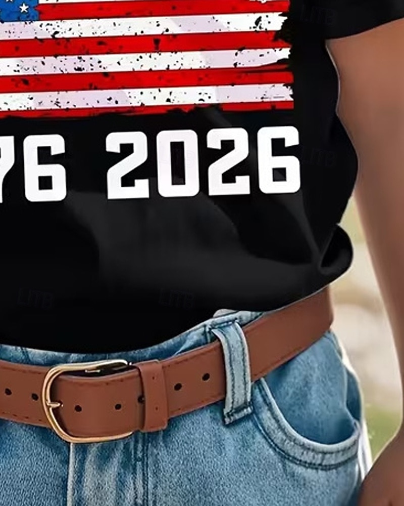 100% Baumwolle Kinder Mädchen Schwarz Grafik USA Flagge 250-jähriges Jubiläum Amerikanische US-Flagge für Kinder T-Shirt Rundhalsausschnitt Kurzarm Urlaub Sport & Outdoor Alltagskleidung Hawaiianisch 2026 - $19.99 –P8