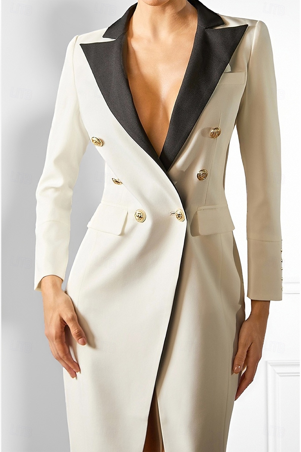 Women's Tuxedo Dress Sheath Business Office Formal Satin Elegant Long Sleeve Midi Peak Lapel Double Breasted 2026 - $195.99 –P7