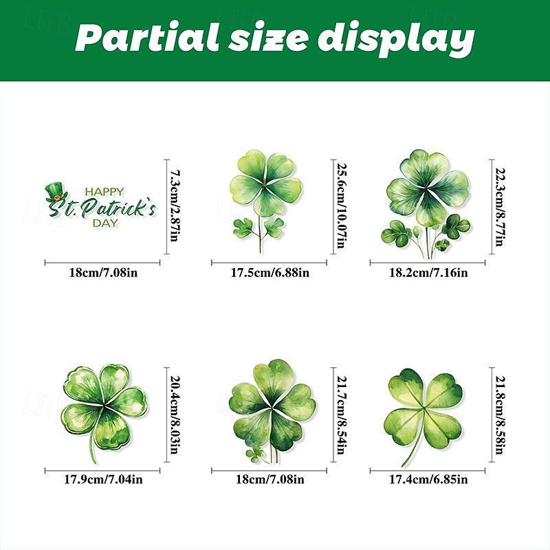 5 φύλλα αυτοκόλλητα παραθύρου για την ημέρα του Αγίου Πατρικίου, στατικά αυτοκόλλητα με ιρλανδικό τετράφυλλο τριφύλλι, αυτοκόλλητα γυαλιού με ατμόσφαιρα εορταστικού πάρτι για διακόσμηση καταστήματος 2026 - $9.99 –P2