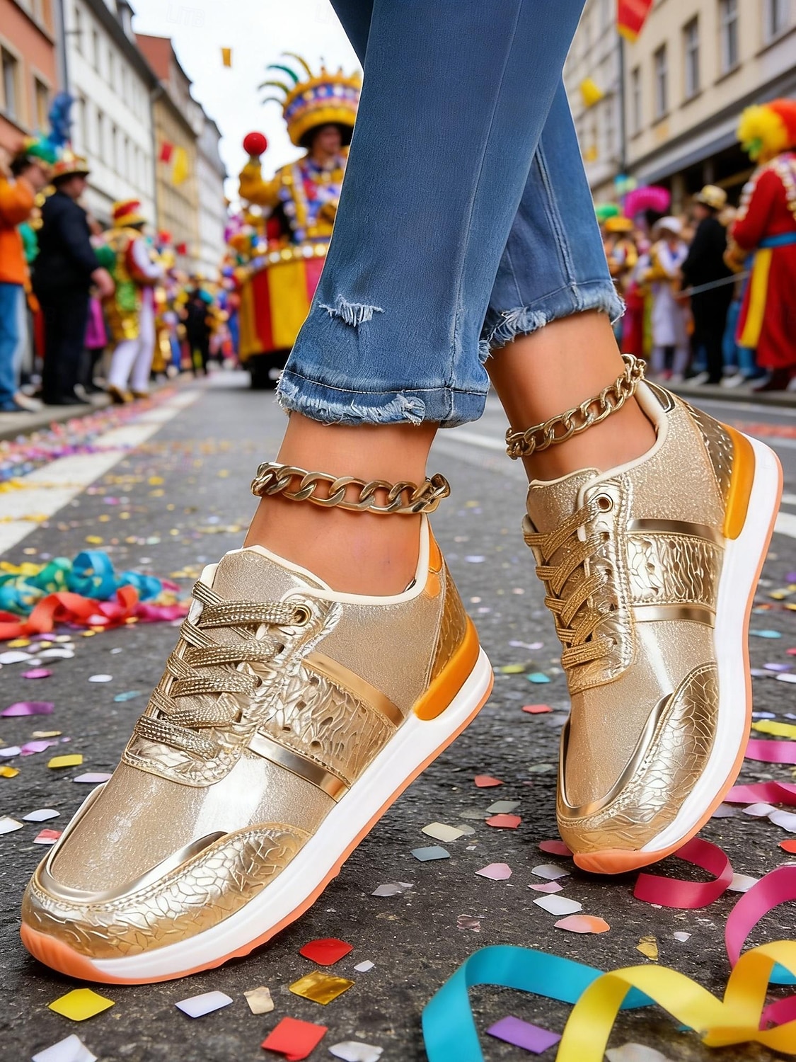 Zlaté metalické glitrové tenisky pro ženy Mardi Gras lehké karnevalové módní boty pro festivalové oblečení každodenní nošení cestování a oslavy 2026 - $32.99 –P1