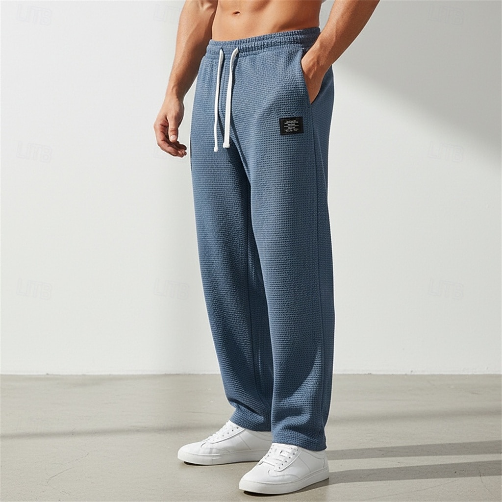 Men's Waffle Sweatpants Trousers Baggy Pants Straight Leg Sweatpants Drawstring Elastic Waist Solid Color Comfort Full Length Daily Outdoor Streetwear Vacation Fashion Black White Micro-elastic 2026 - $25.99 –P11