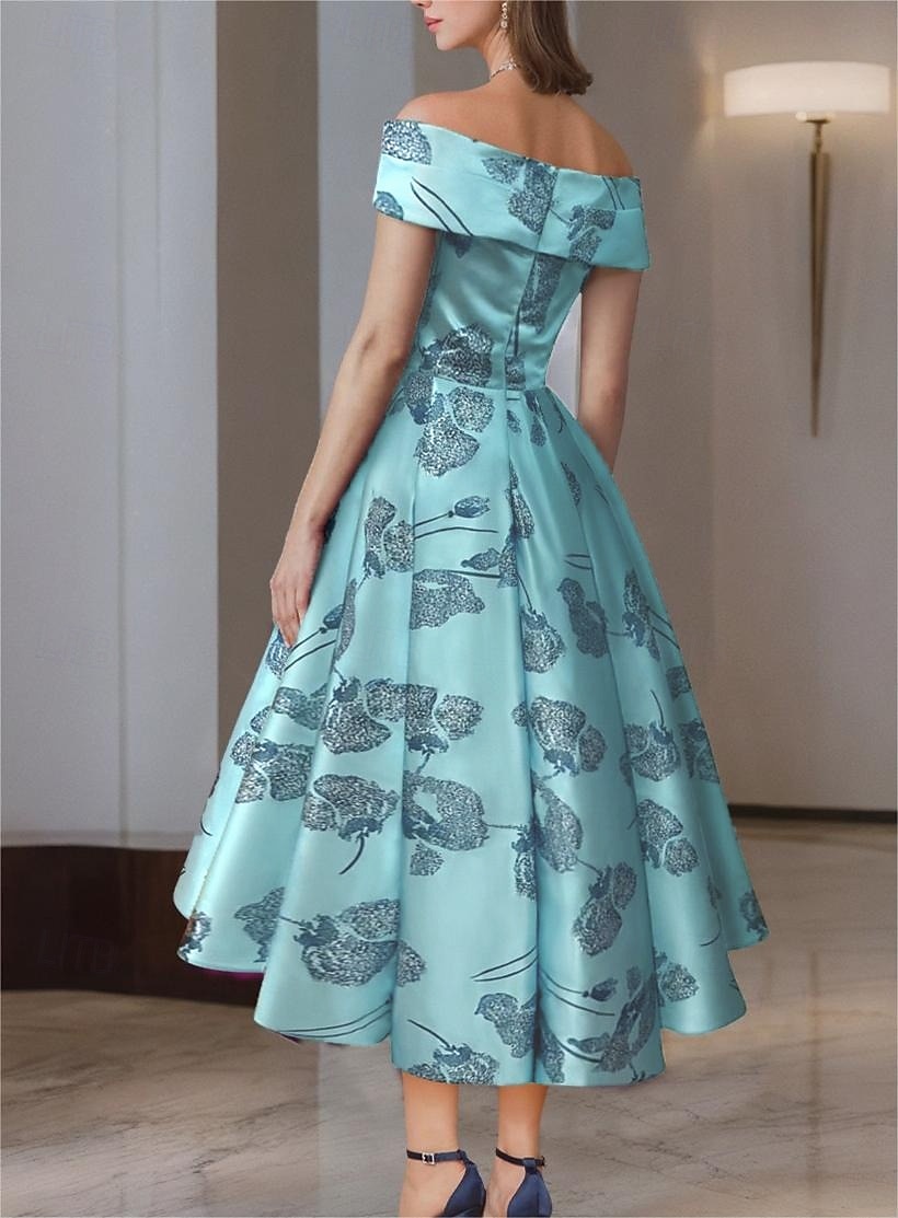 A-Linie Tee-Länge Cocktailkleider Partykleider Vintage Party Glitzern Ärmellos Schulterfrei Abschlussball Geburtstag Satin mit Glitzer Blumenmuster 2026 - $183.99 –P3