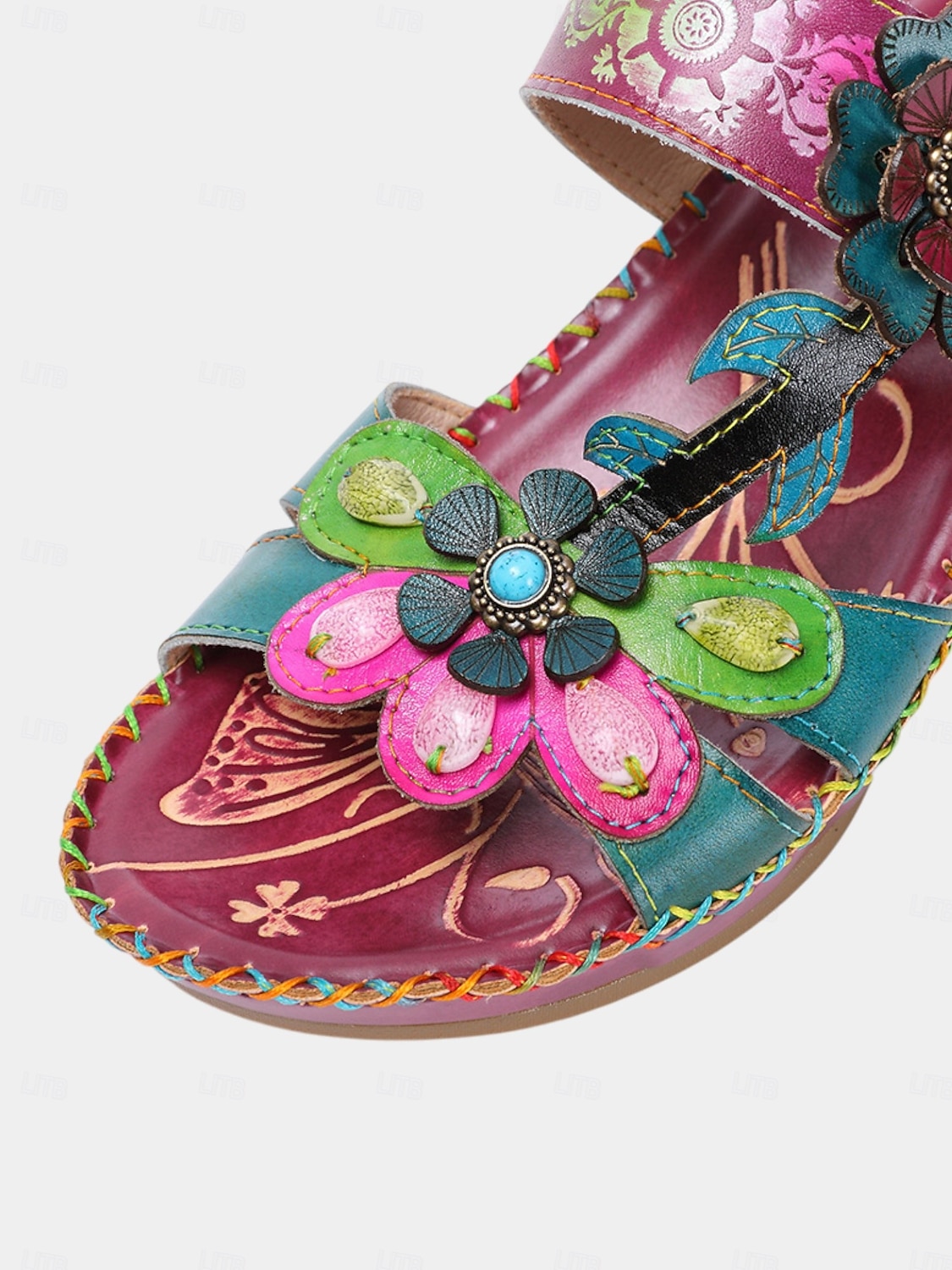Women's Purple Genuine Leather Floral Wedge Sandals | Soft Comfort  Open Toe Sandals for Walking, Garden Party & Casual Daily Wear 2026 - $79.99 –P8