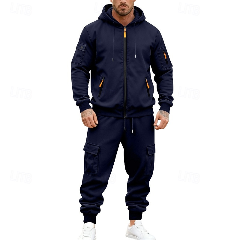 Men's Hoodie Tracksuit Hoodie & Pants Set Hoodie Daily Outdoor Vacation Daily Wear Drawstring Zip Up Plain Black Navy Blue Khaki Activewear Sports Fashion Fall 2026 - $54.99 –P21