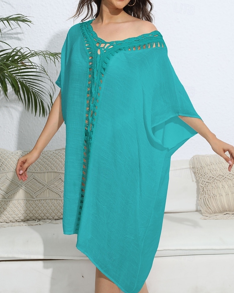 Dámské Plavky Přehozy Šaty do vody Sleva až 30% Plavky Vystřižený prázdniny Oblečení na pláž Pevná barva Do V Krátké rukávy Plavky 2026 - $27.99 –P8