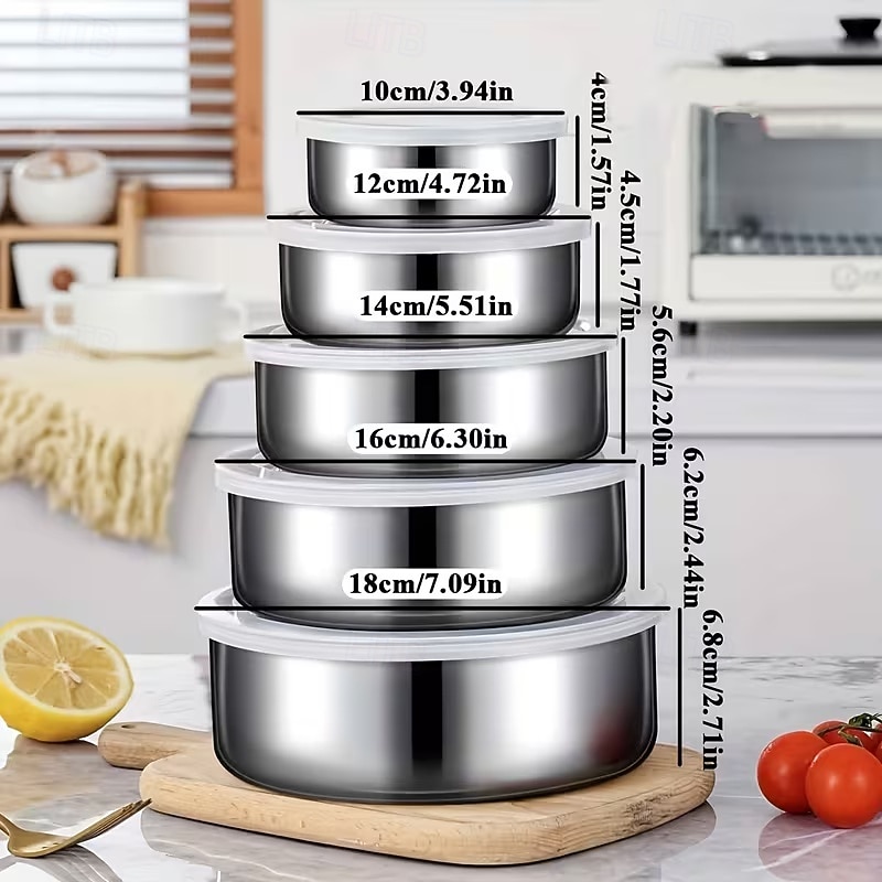 5 stk. fargekodede lokk lufttett matoppbevaringsbeholdersett med lokk - kraftige stabelbare spiskammersorganisatorer, plassbesparende kjøkken &kjøleskapsbeholdere for matlaging, rester, frukt, 2026 - $16.99 –P10